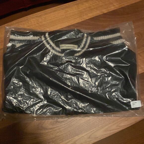 Stoned Immaculate Cardigan Size Large Varsity Sweater Black White Knit NWT Women - Picture 4 of 6